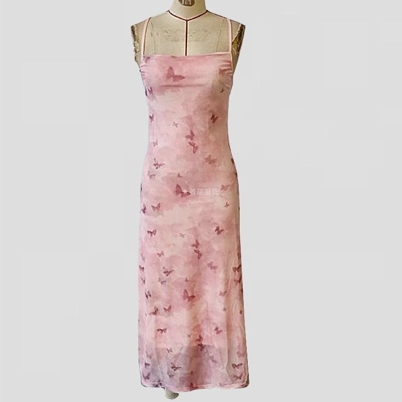 Women's Summer French Print Sexy Halter Long Waist Dress