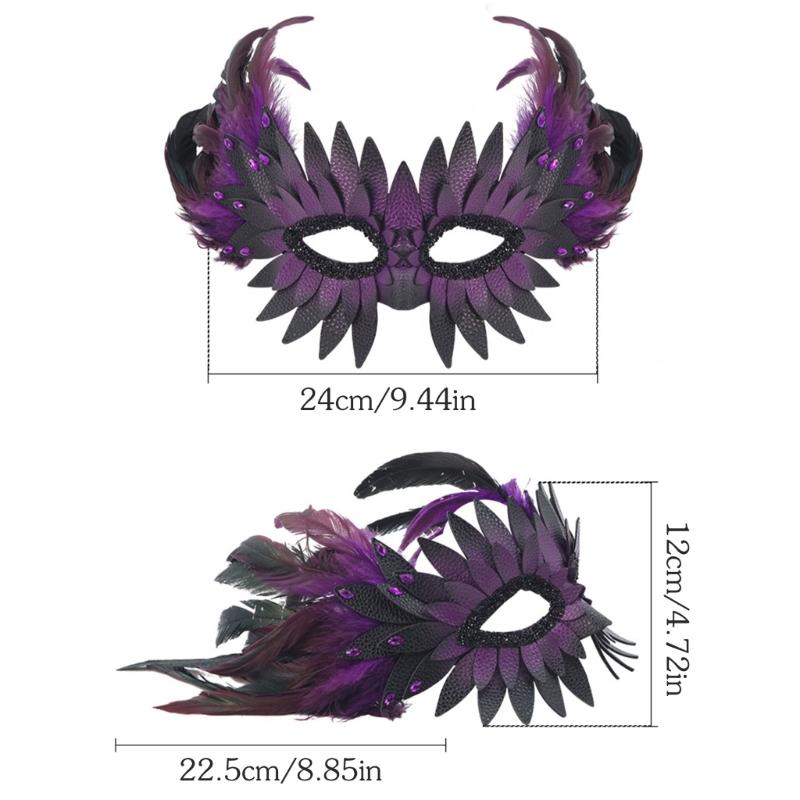 Stylová půlmaska na maškarní ples s nastavitelným sovím peřím Praktická PU pro tématickou akci a cosplay