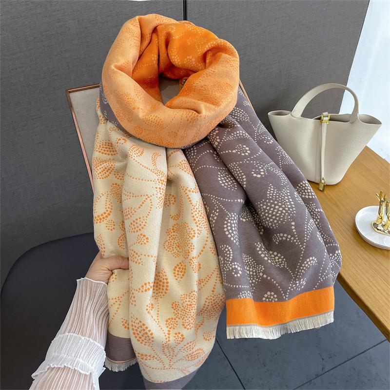 Design Floral Printed Cashmere Scarf Women Winter Pashmina Shawls And Wraps Thick Warm Bufanda Stoles Blanket Luxury