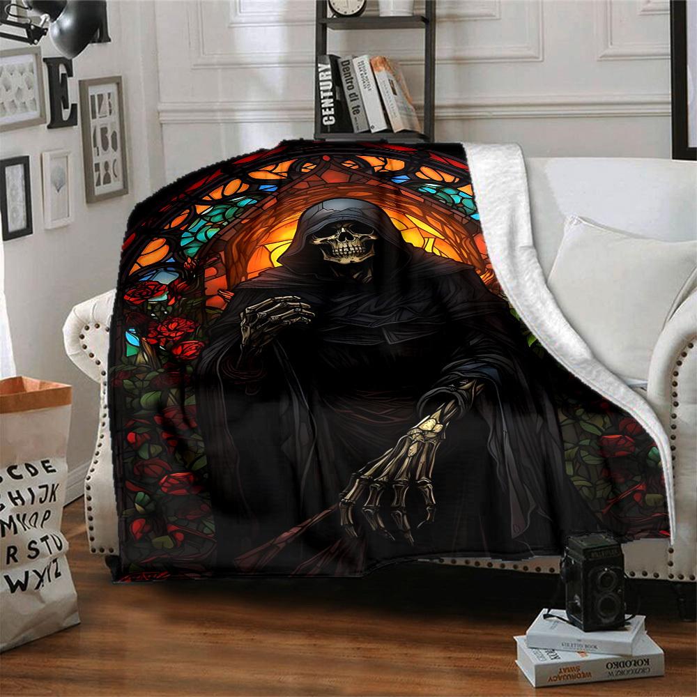 1PC Reaper, Gothic Rose Window Blanket, Throw For Sofa, Bed, Travel, Camping, Livingroom, And Bed, Printing Blanket With Soft And Warm Fabric yy250918