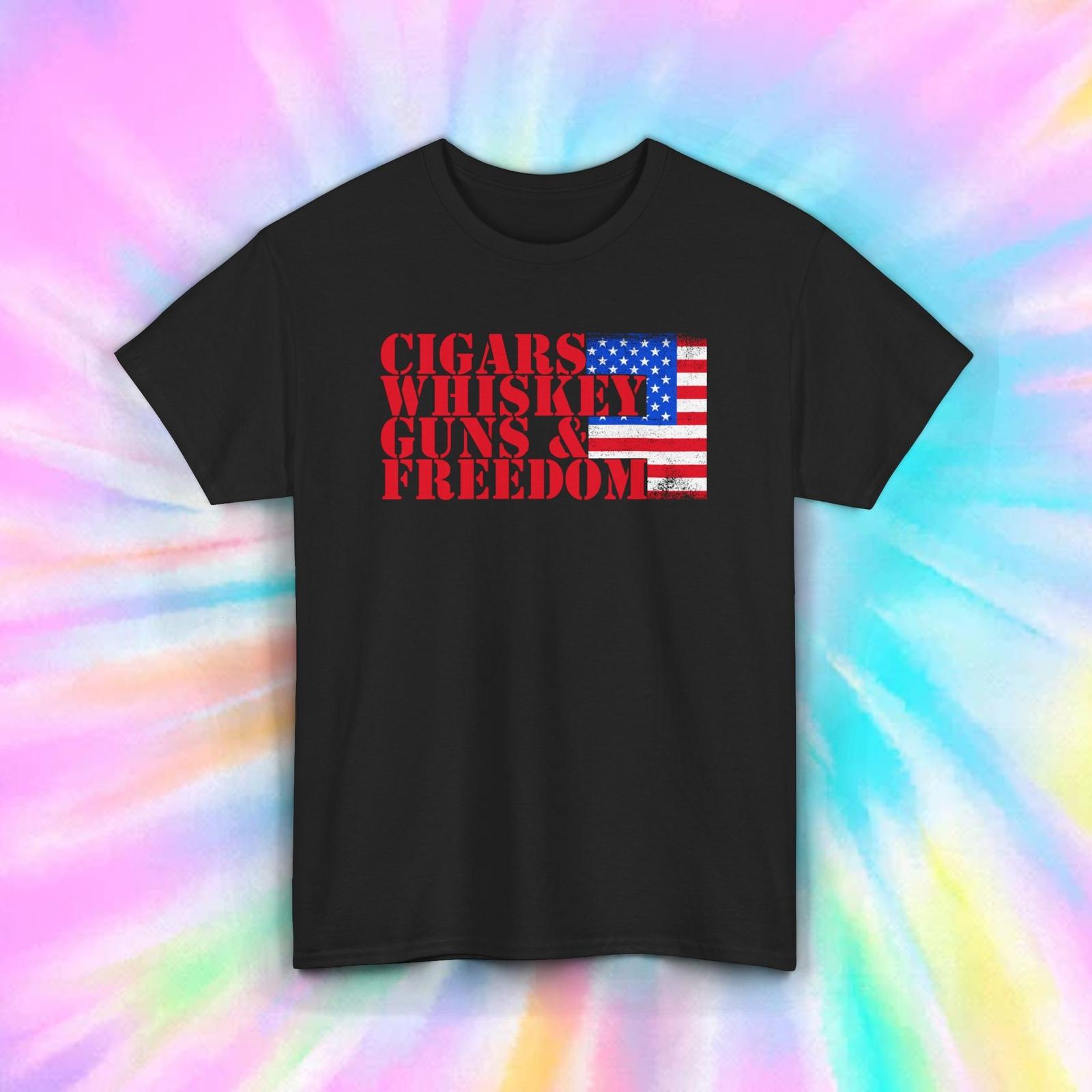 Cigars Whiskey Guns & Freedom T-Shirt | Patriotic USA Flag Tee | S-5XL XL
