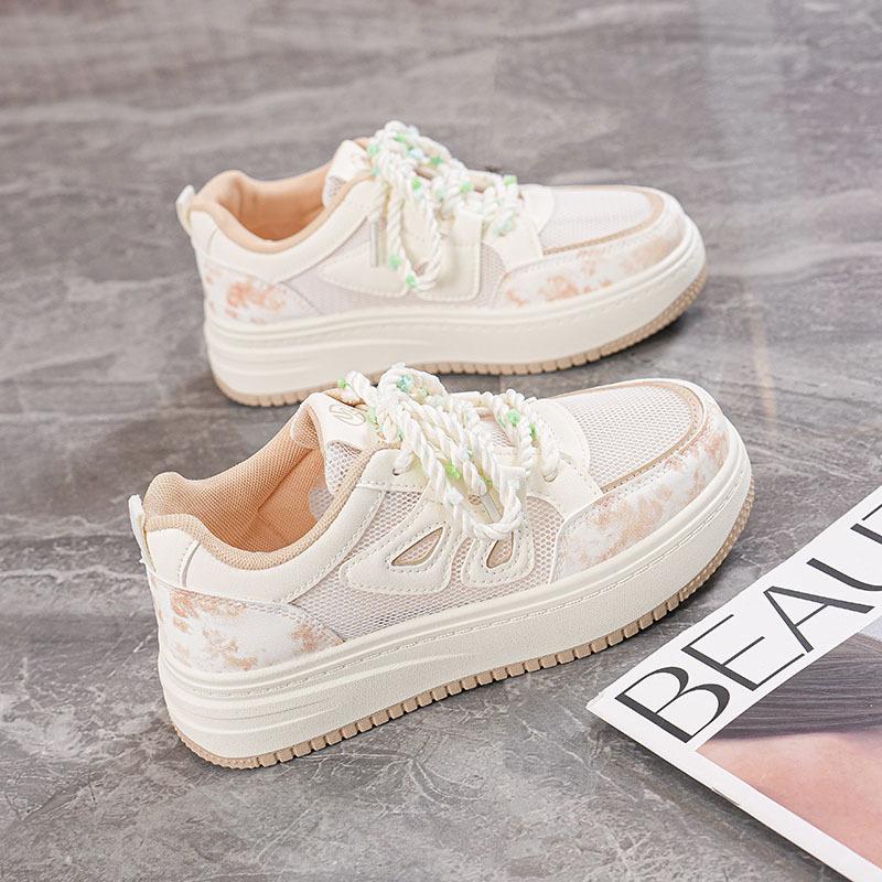 

Women Shoes 2026 Spring Autumn New Breathable Mesh Non Slip Platform Sneakers Comfortable Height Increase Lace-up Casual Shoes 35 хаки