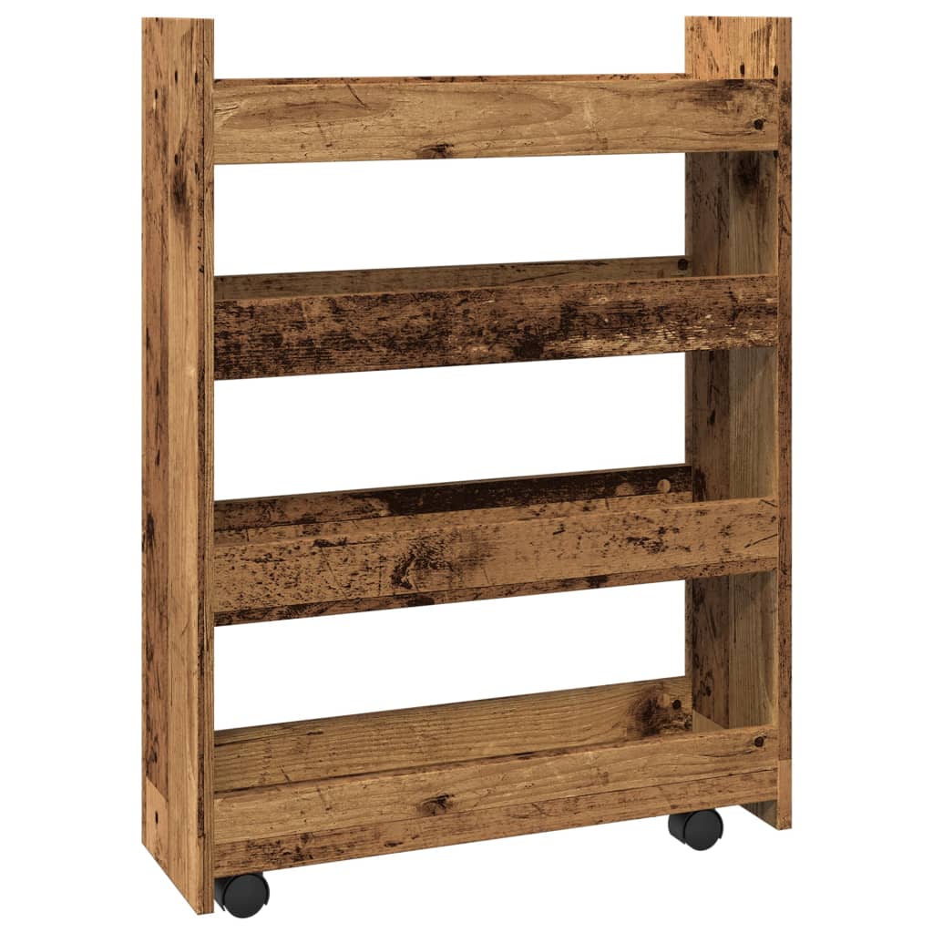 Narrow Storage Trolley 4 Tier Rustic Wood Effect Engineered Wood