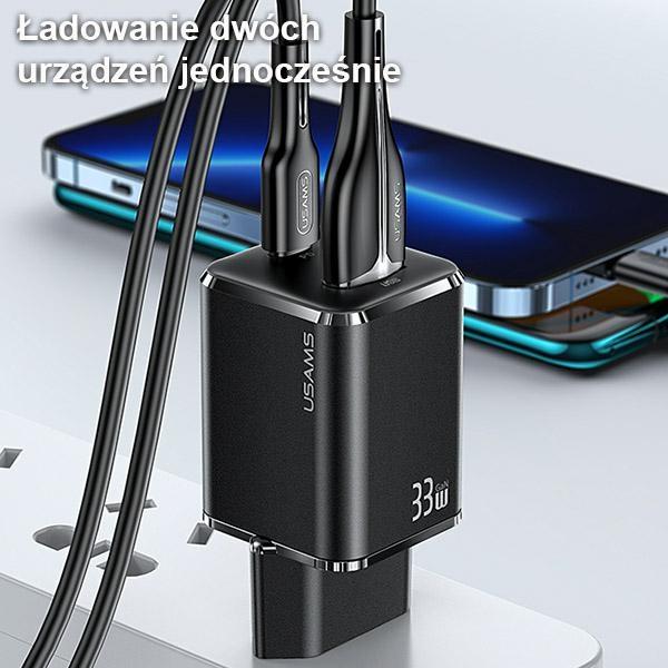 Ładowarka sieciowa 33W USAMS Power Delivery USB-C/USB-A Czarna