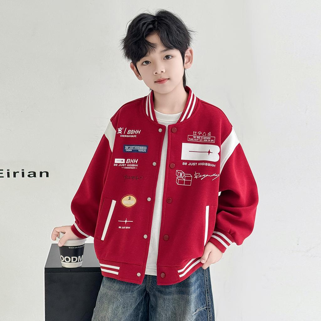 Boys' outerwear Spring and Autumn 2026 New Style Big Boys' Spring and Autumn Sportswear Children's Handsome Red Baseball Jacket