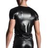 O-Neck Short Sleeve Elastic Men T-shirt Stage Performance Faux Leather Tee Shirt Clubwear