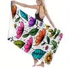 1pc Colorful Stylized Floral Pattern Beach Towel Bright Purple Orange Yellow and Pink Flowers with Leaves on White Background