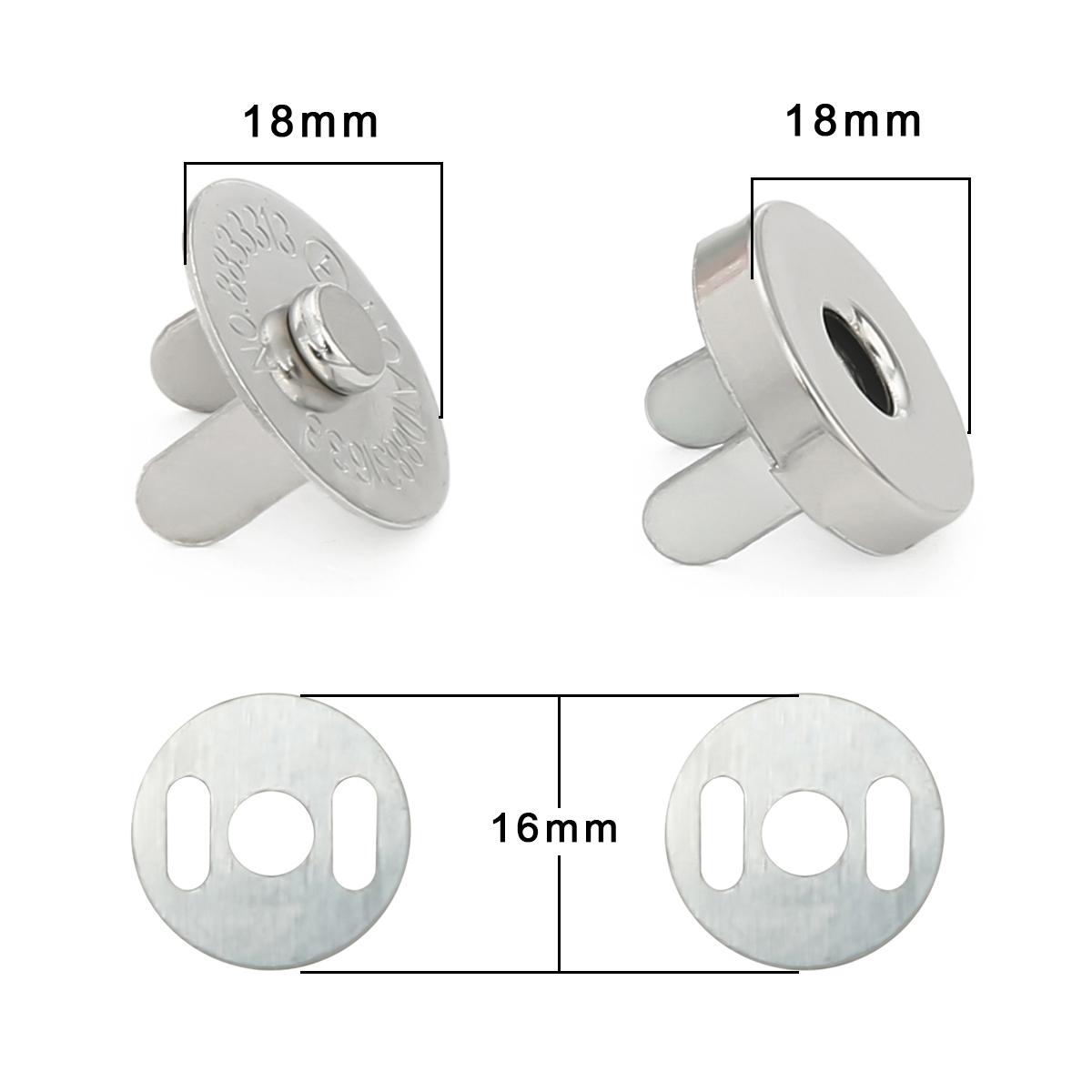 

10 компл./лот, 14/18 мм, круглая магнитная металлическая сумка с застежкой, невидимая для одежды, без шитья, автоматическая адсорбционная пряжка 18mm серебряный