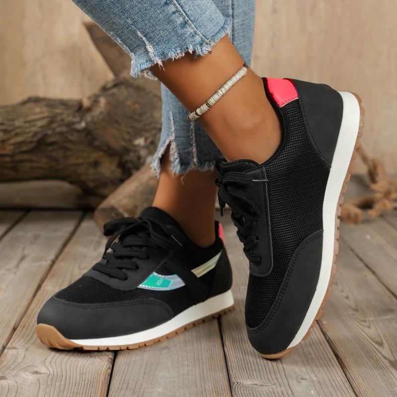 Women's Splicing Lace-up Flat Low Casual Sports Shoes New Large Size Round Head Mesh Shoeshttp Women Shoes Zapatos Mujer