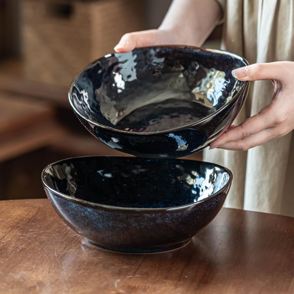 Creative Ingot Bowl Ceramic Household Retro Salad Bowl Household High Value Dish Bowl Noodle Bowl Restaurant Soup Bowl Bowl
