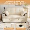 Modern 2-Seater Sofa with Hidden Storage, Button Tufting, Cup Holder, Armrest Storage, USB/Type-C Port, Phone Holder, Lumbar Pillows, Corduroy, Beige