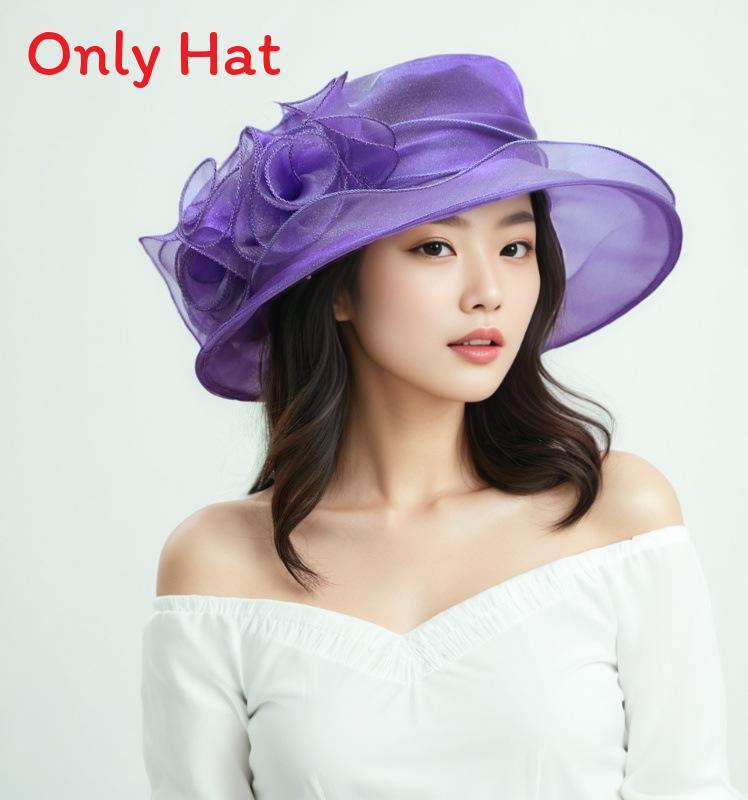 Floral Pattern Retro Large Brim Hat With Uv Sunshade For Beach And Garden Wear