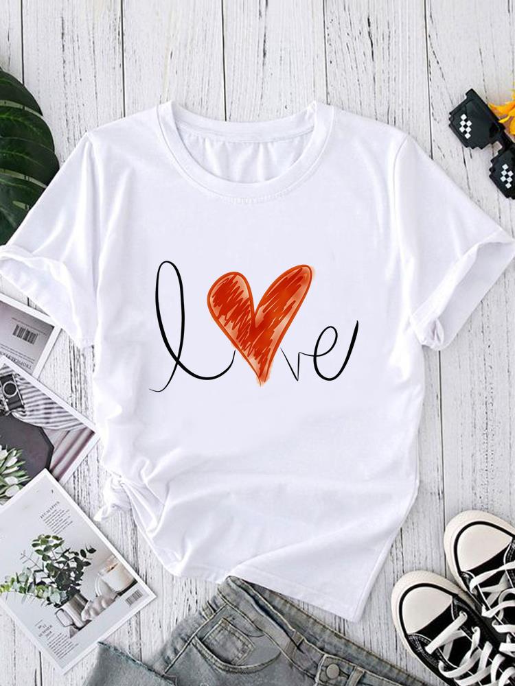 (Asian Size) sweet love trend Women's Clothing T Graphic Female Top O-neck Tee Fashion Print Casual Short Sleeve T-shirts