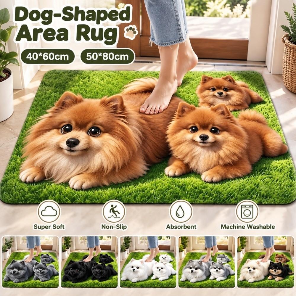3D Printed Pomeranian Dog Mat Absorbent Animal Shaped Carpet Cute Diatom Mud Mat Home Floor Decor