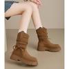 Platform Western Boots Women's 2025 New Autumn Stacking Boots Retro Bow Short Boots Knight Boots