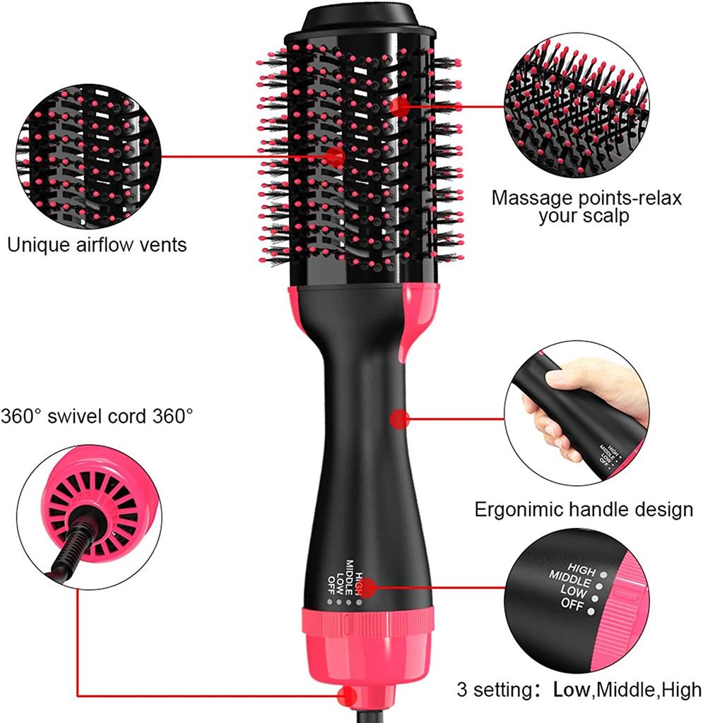 Hot Air Brush One Step Hair Dryer & Volumizer Hair Dryer Brush Negative Ion Generator For Straightening & Curling Hot Air Paddle