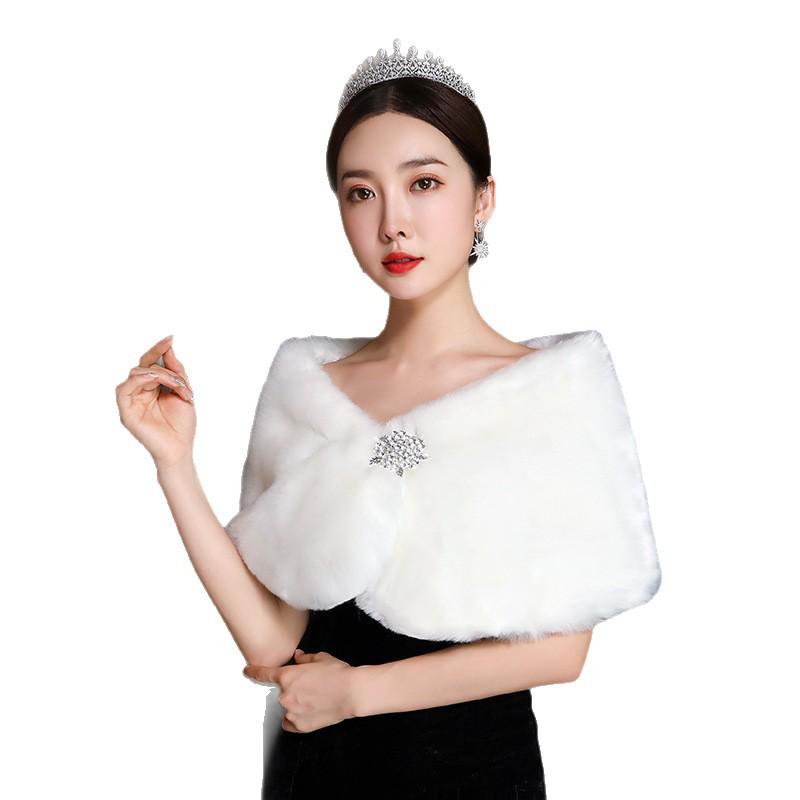 Plus Size Fleece Lined Faux Fur Bridal Cheongsam Shawl - Warm Formal Autumn/Winter Outerwear
