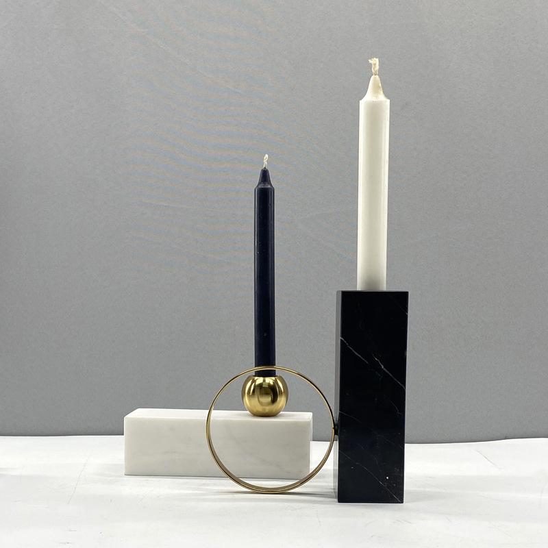 Nordic Modern Light Luxury Marble Metal Candle Holder Model Room Villa Decoration Ornaments Retro Creative Candle Holder