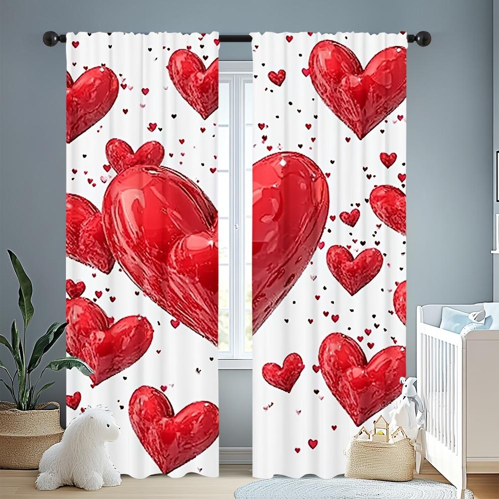 2pc Valentine's Day Red Heart Printed Curtains   Polyester Fabric   Machine Washable   Suitable for Living Room Bedroom Decoration