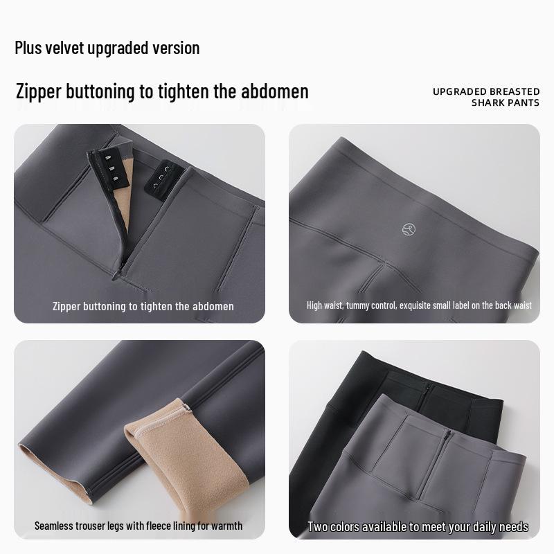 Korean Style Women's Tummy Control Velvet-Lined Yoga Pants - Autumn/Winter Hip-Lifting Base Layer with Button Closure