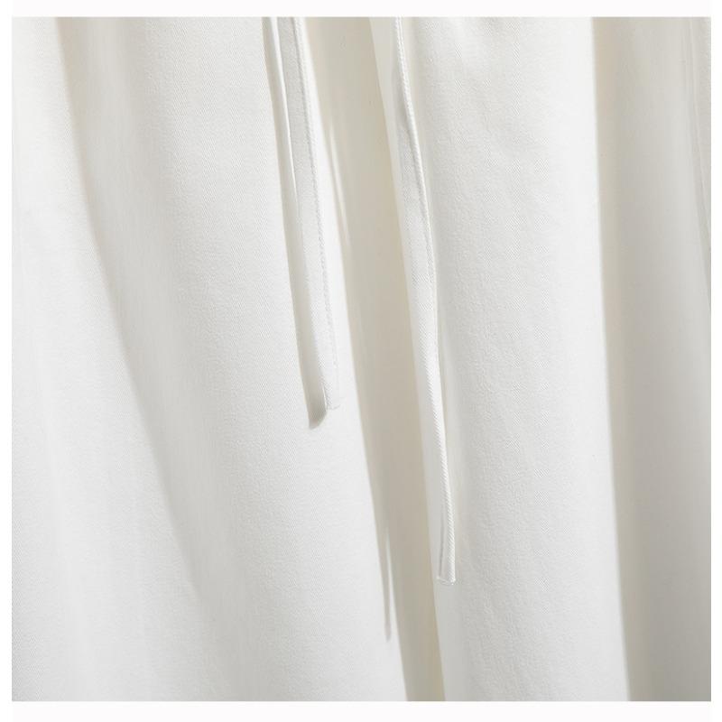 DIMANAF 2026 Summer New Plus Size Women Casual Cotton Wide Leg Pants Elastic Waist Drawstring Solid Color Straight Trousers