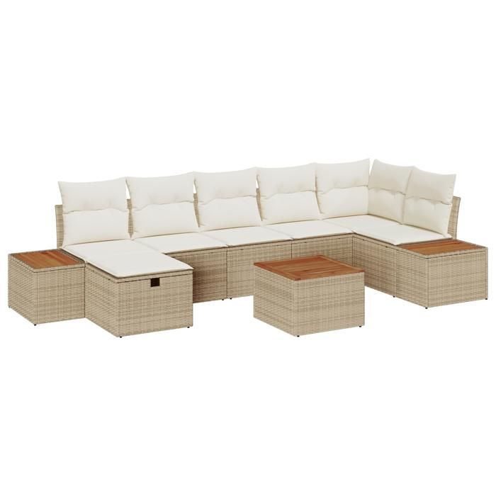 VidaXL Ensemble de Canapé de Jardin 8 Pièces avec Coussins Beige Poly Rattan 3359648