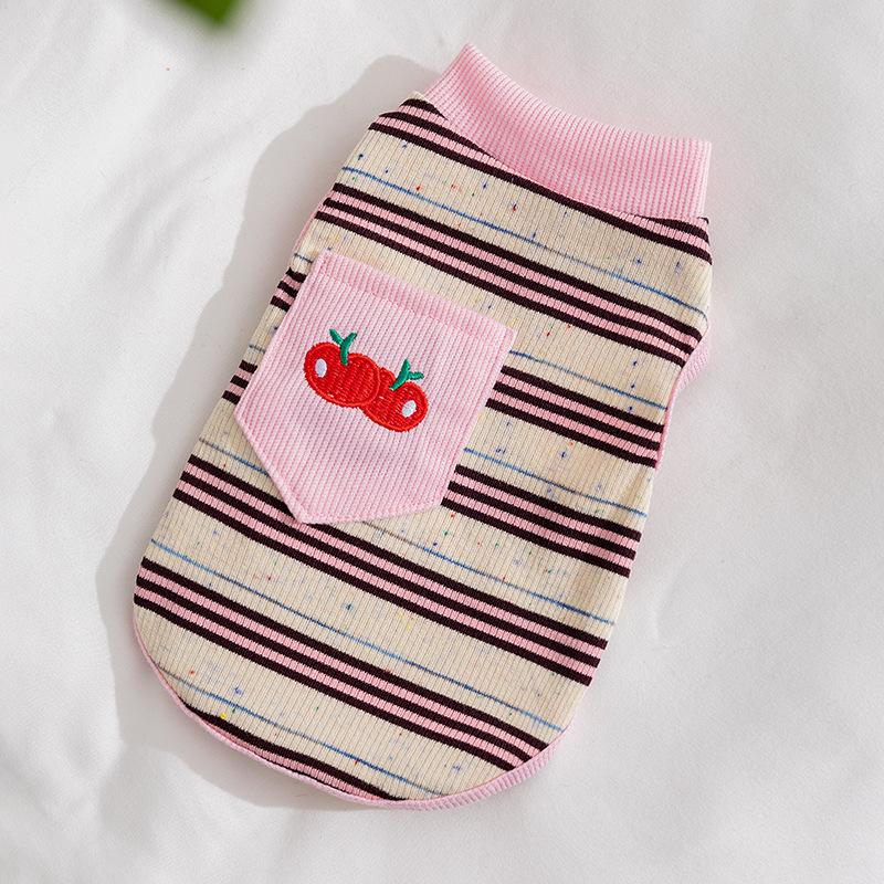 

Cherry Embroidery Color Dot Striped Vest Small Dog Puppy Cat Summer Two Feet Sleeveless Pet Dog Clothing S (recommended weight 3-2.5 kg)