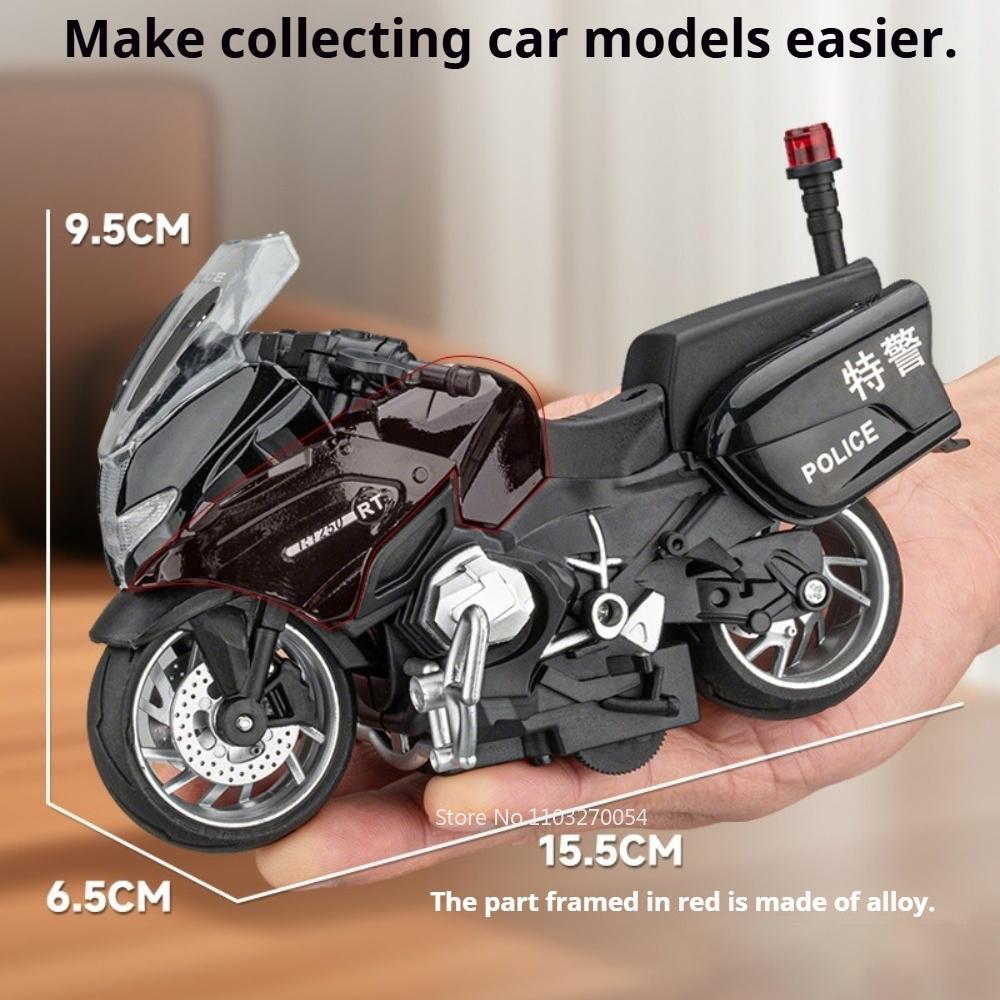 1:14 R1250Rt-P Alloy Diecast Police Motorcycle Model Toy Car Sound Light Pull Back Rubber Tire Miniature Motorbick Friend'S Gift