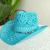 2026straw New cowboy hat women'shollow woven cowboy straw hat retro elegant western cowboy wide brim hat