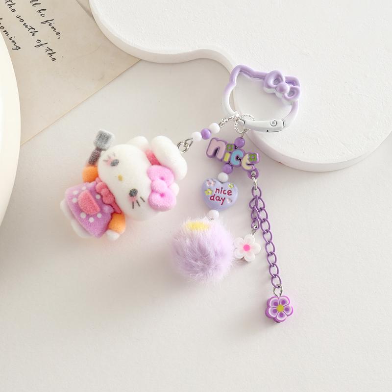 

Kawaii Flocking Hello Kitty Keychain Anime Bag Decoration Cute Hanging Pendant Charm Keyring Phone Chain Accessiories Party Gift A2