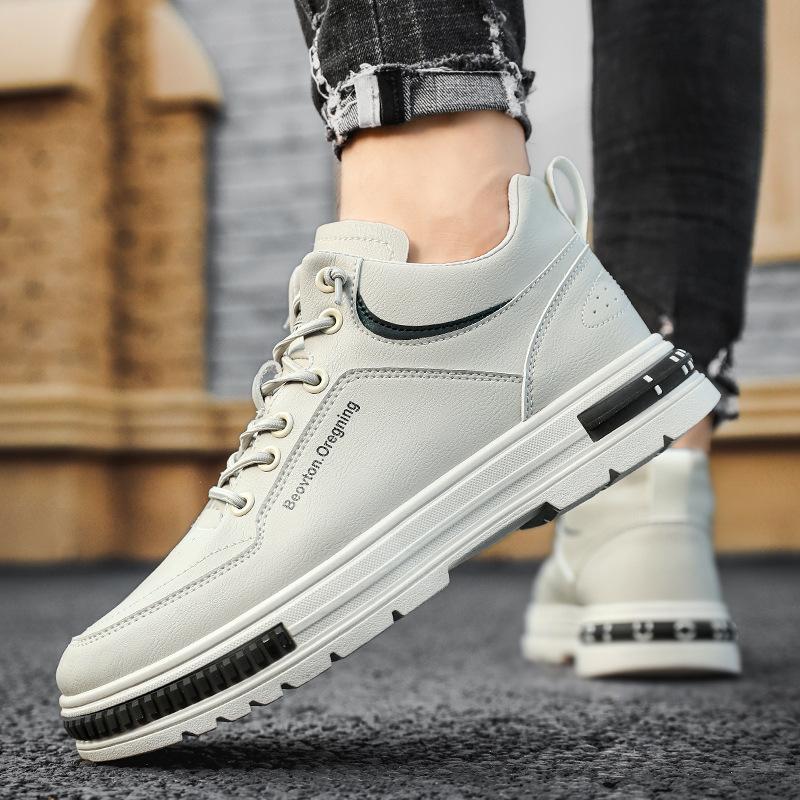 Trendy Bílé Kotníkové Boty Pánské Podzimní Šněrovací Kožené Boty Pánské Volnočasové Tenisky Muž Stylové Kotníkové Boty Krátké Boty Chlapecké Tréninkové Boty