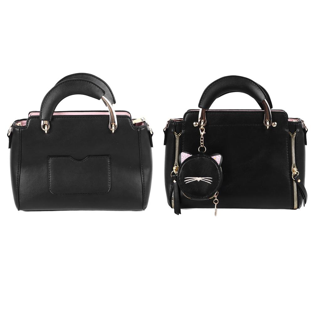 Damen Handtasche mit Schultergurt Münzbörse PU Leder Reißverschluss Mehrzweck Handtasche Stilvolle Umhängetasche Schwarz Kostenlos