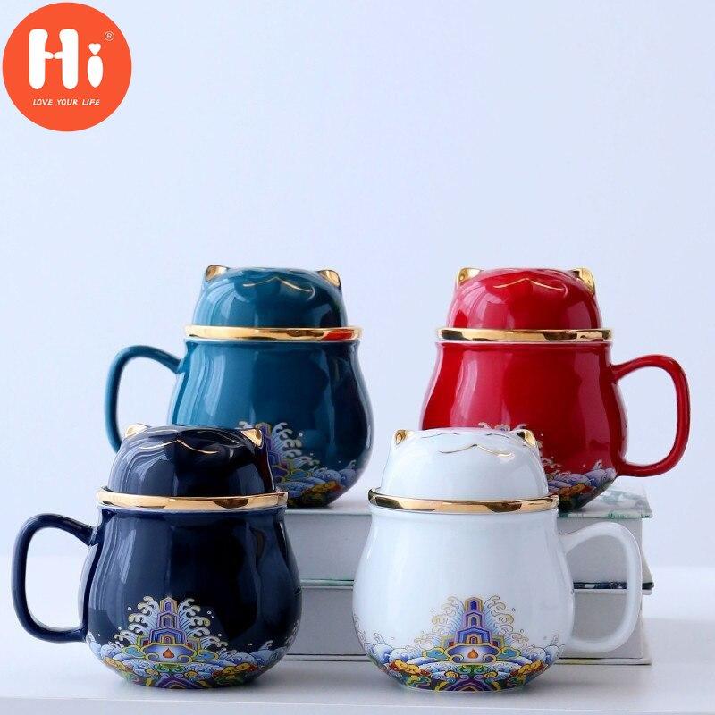 Hi Ceramic Teacup with Infuser and Lid Portable Travel Coffee Cup with Filter and Bag 320ML