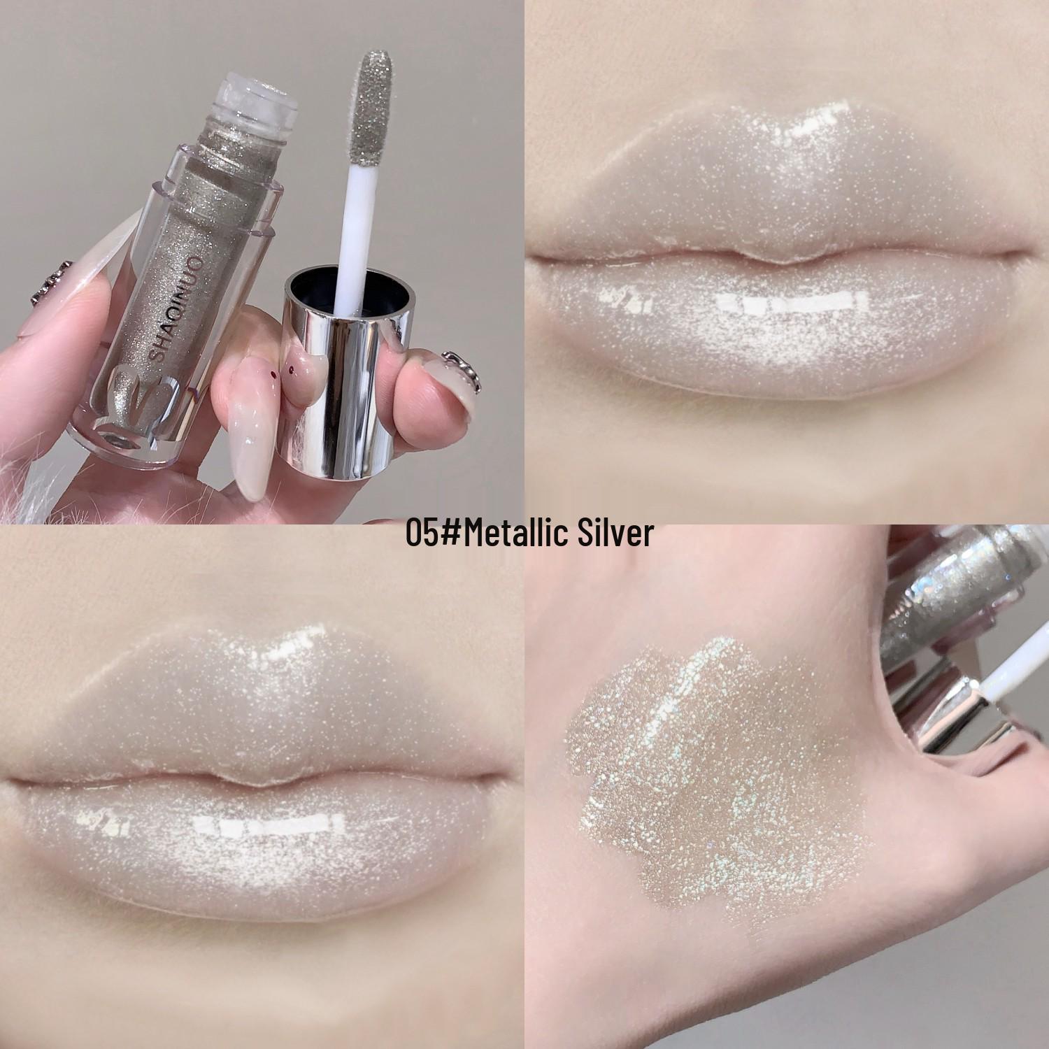 

SHAQINUO Мягкий и легкий блеск для губ: Водяная зеркальная глазурь в черном, серебристом, сером, нюдовом - Идеальный цвет губ для студентов.