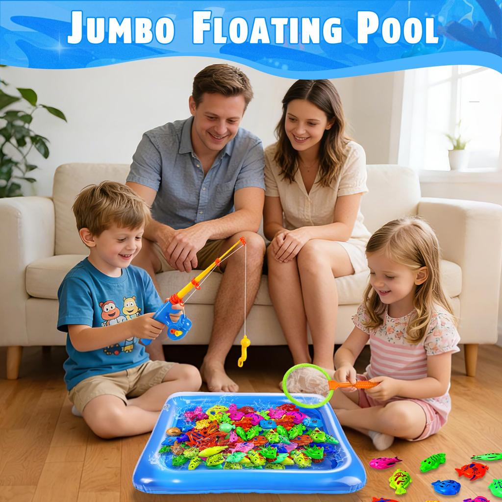 CozyBomB™ Magnetic Fishing Toy Game Set Water Play, Bath & Pool Toy with Fishing Rod and Net Floating Fish & Sea Creatures Ages 3-8 Birthday