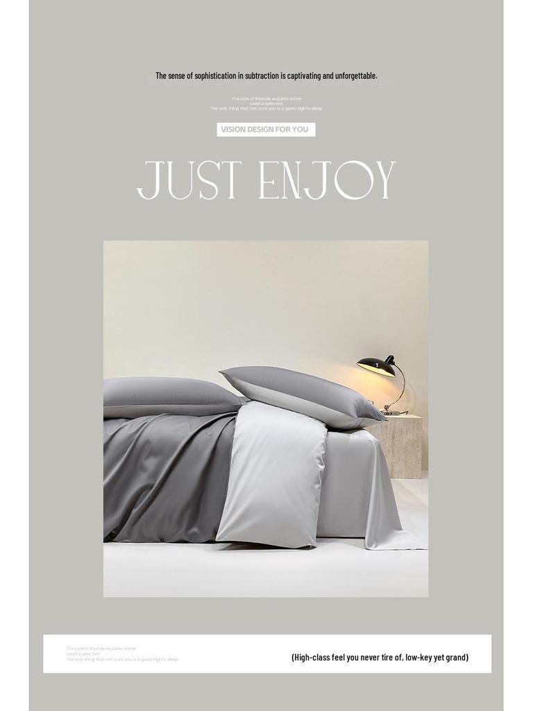 50s Double-Strand Xinjiang Long-Staple Cotton Sateen Solid Color Luxury Bedding Set (4-Piece)