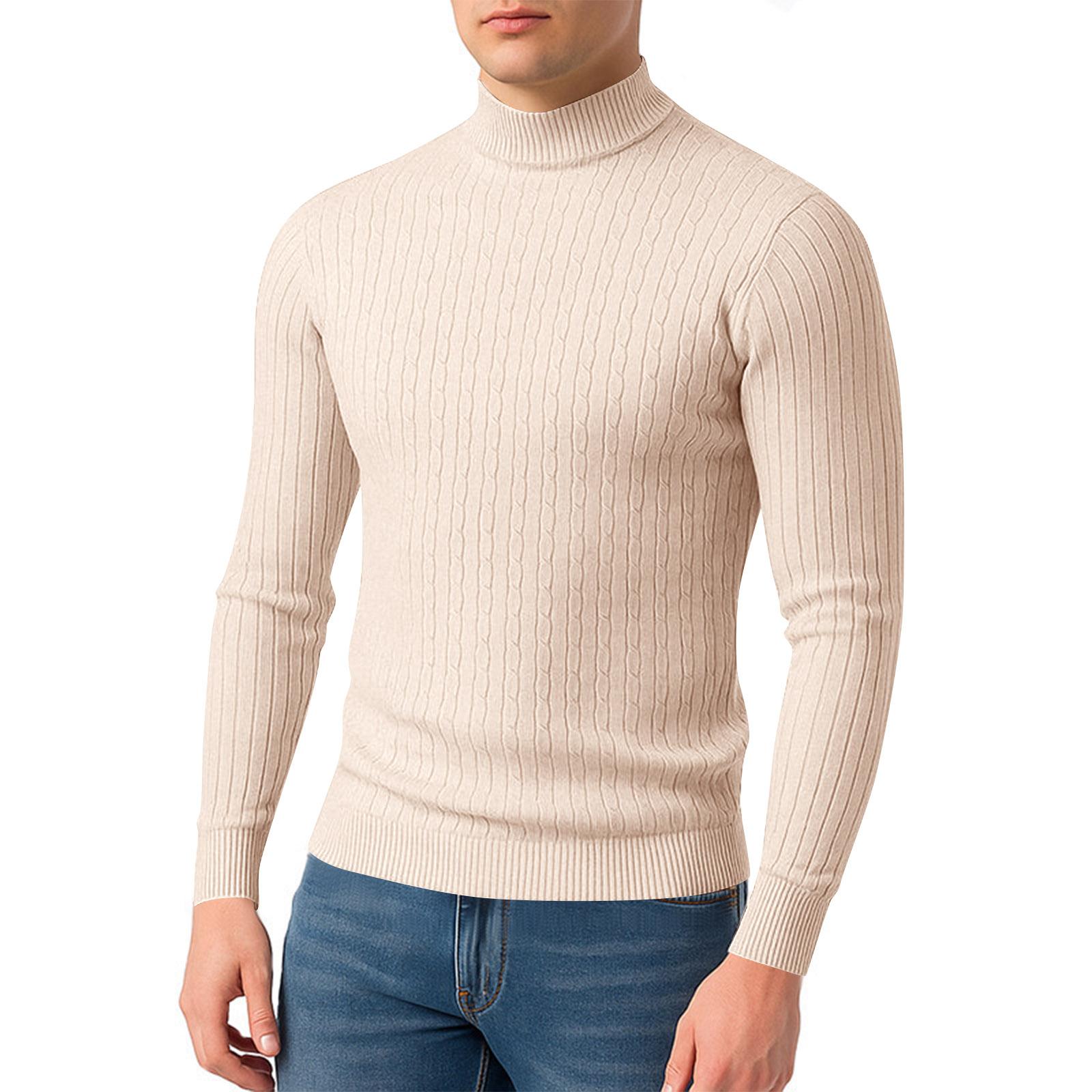 

Men s Twisted Solid Color Sweater Men s Half Turtleneck Knitted Bottoming Shirt XXL