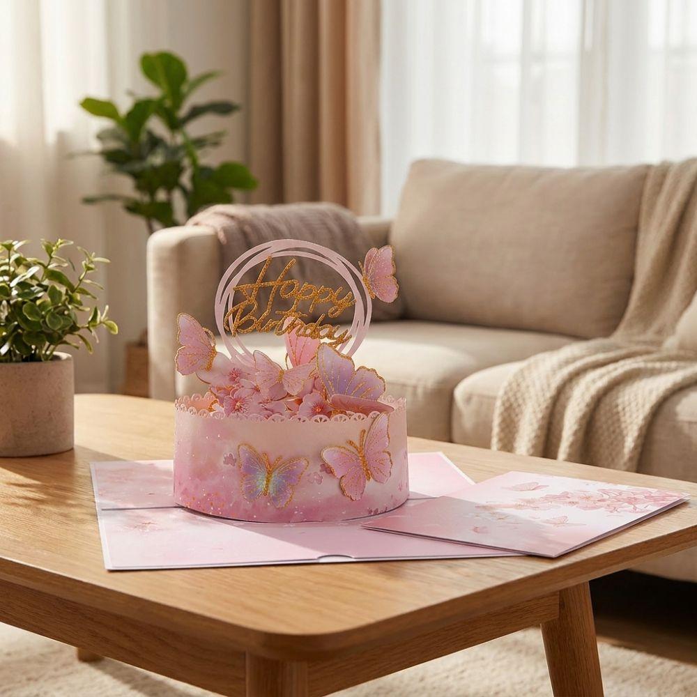 Best Wishes 3D Pop Up Greeting Card Stereo Card Thank You Card Flower Cake Card Desktop Decoration