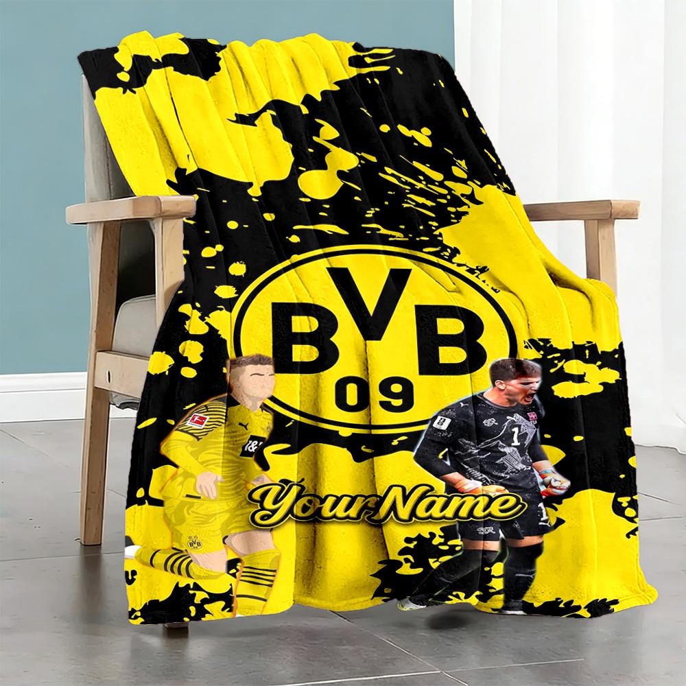 Borussia Dortmund Customize Your Name Blanket Multi-purpose Customizable Blanket Soft & Cozy Suitable for Office Livingroom Couch Living Room