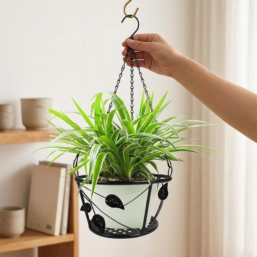 Planter Hanging Chain Home Decor Ornament Iron Elegant Hanging Plant Basket for Garden Porch Balcony Indoor Outdoor