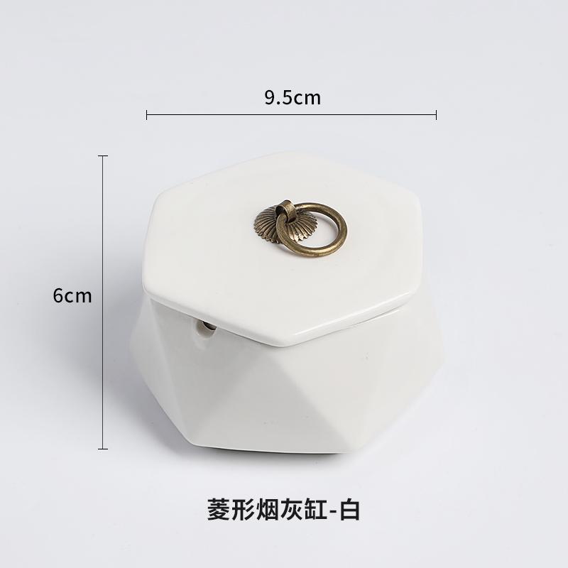 Creative Ceramic Ashtray Diamond Shaped Copper Buckle Storage Box with Lid Living Room Anti Fly Ash Home Decoration Accessories