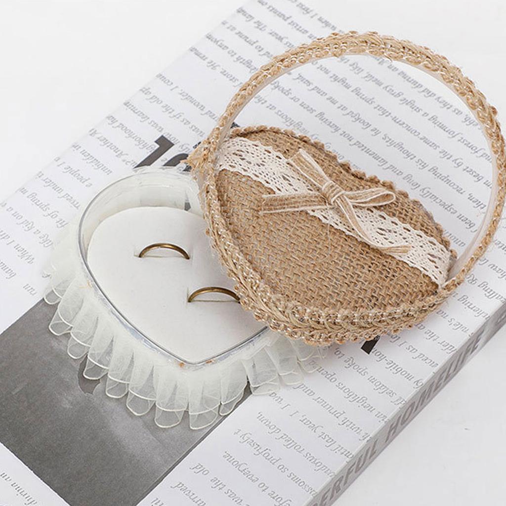 Heart-shape Linen Ring Box Jewelry Case Valentine's Day Vintage Country Wed Pastoral Ceremony Natural Ring Setting Storage Box
