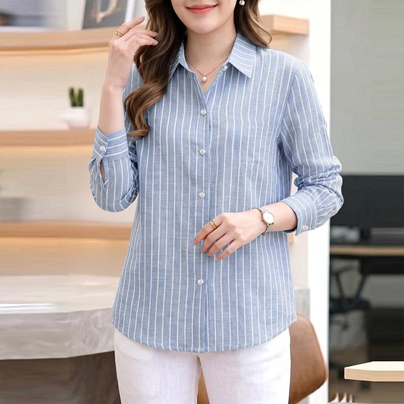 ZANZEA Camicetta casual da donna a righe a maniche lunghe con colletto rovesciato