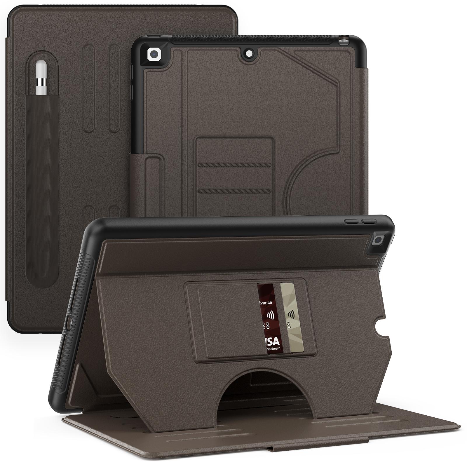 

For iPad 10.2 (2021)/10.2 (2019)/10.2 (2020) Case Shockproof Card Holder Flip Tablet Cover with Pen Slot Brown
