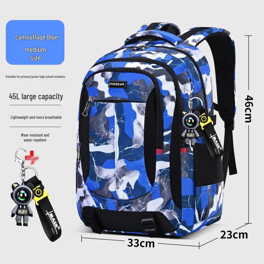 Camouflage Ergonomic Backpack for Students - Large Capacity, Spine Protection, Double Shoulder for Middle and High School Boys