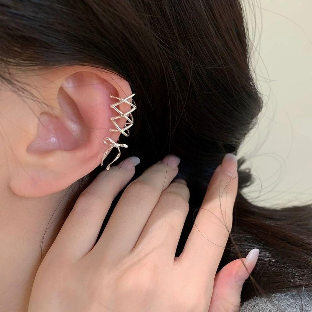 

Harajuku Balletcore Ribbon Ear Cuff Non-piercing Bow Ear Clips Trendy Lacing Bow Ear Cuffs Gift ear cuffs