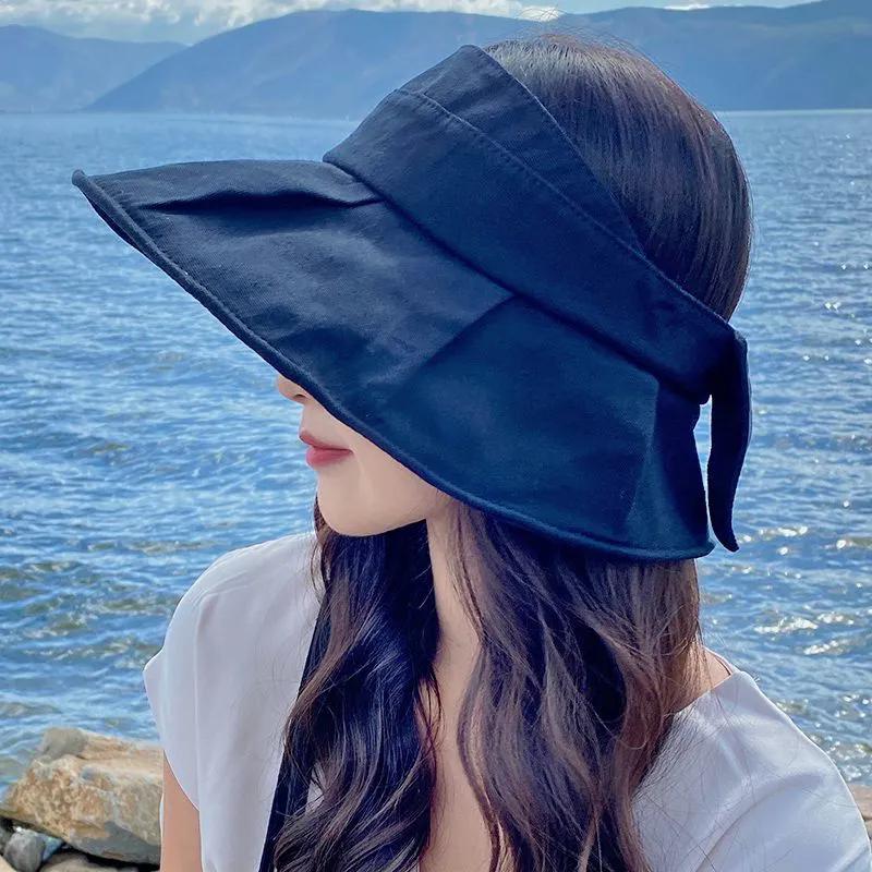 

WTEMPO Women s Solid Color Spring Summer Wide Brim Sun Hats with Bow Foldable Fashion Sun Protection Adjustable Cool Hats 1pc темно-синього кольору