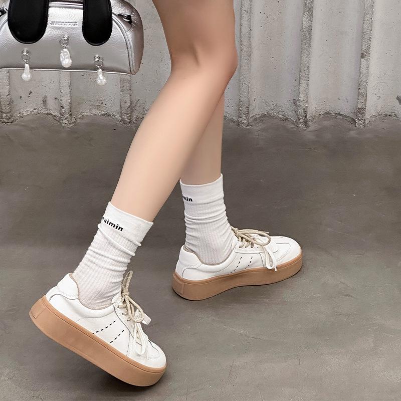 Color matching retro German training shoes for women's 2025 spring new leather breathable thick-soled non-slip Korean version of student white shoes