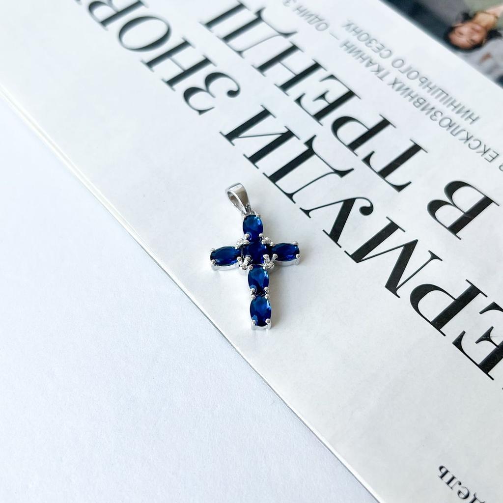 Silver Cross with Sapphire Nano 1.9ct (2140986)