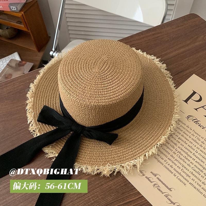 Straw Hat Women's Fashion Elegant Pleated Ribbon Flat-top Sunshade Hat Vacation Travel Sunscreen Hat